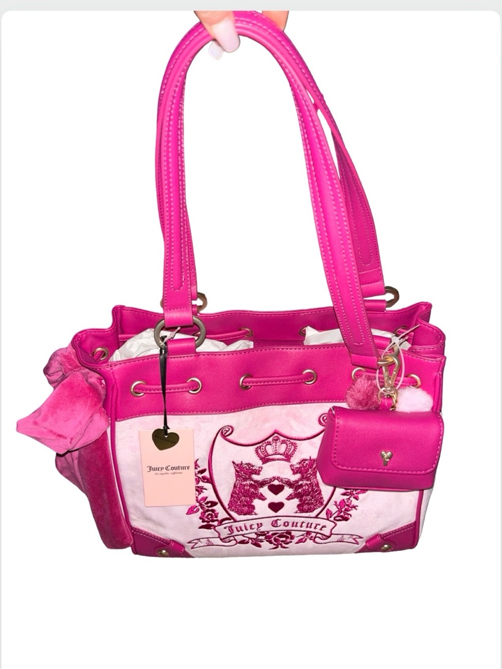 JUICY COUTURE VINTAGE SCOTTIE DOGS FLAMINGO PINK NEW LOVE CHAPTER VELOUR TOTE